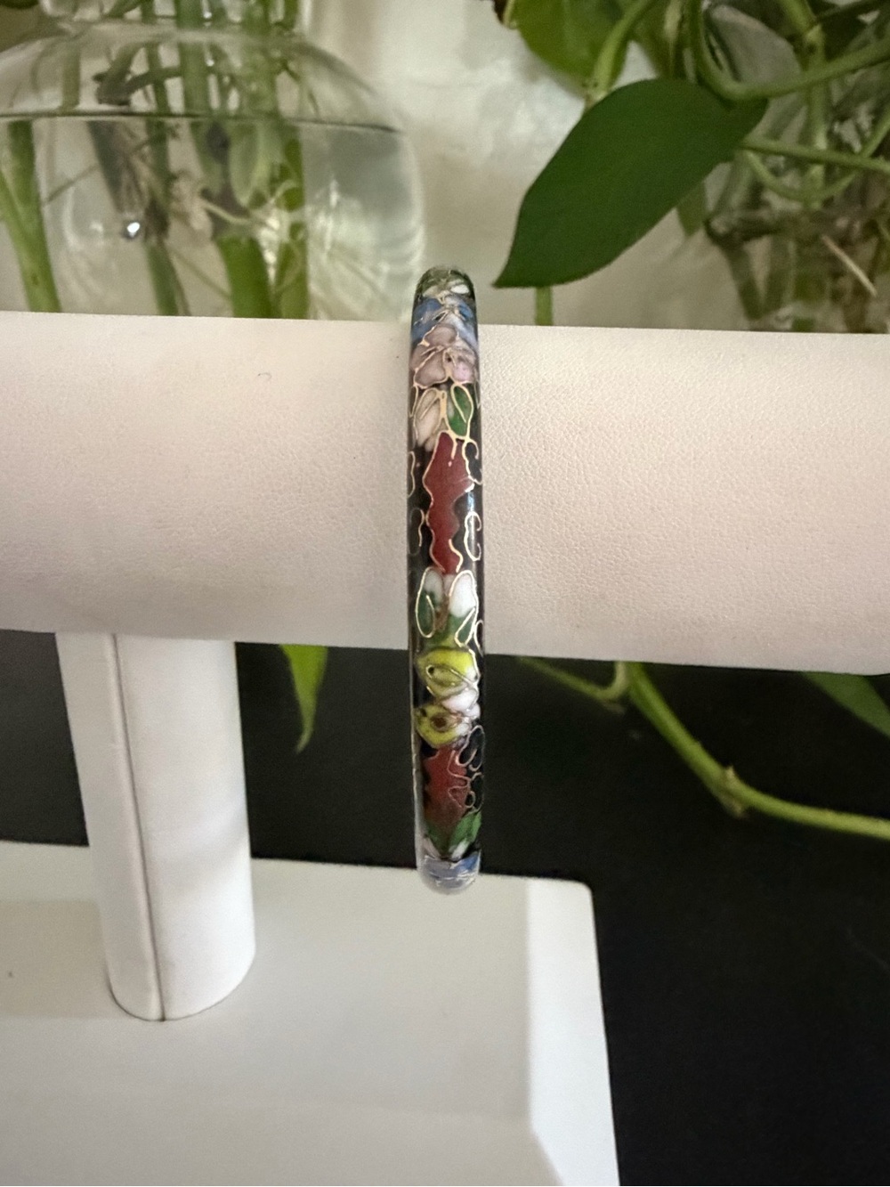 Vintage Black & Multicolor Floral Cloisonné Bracelet